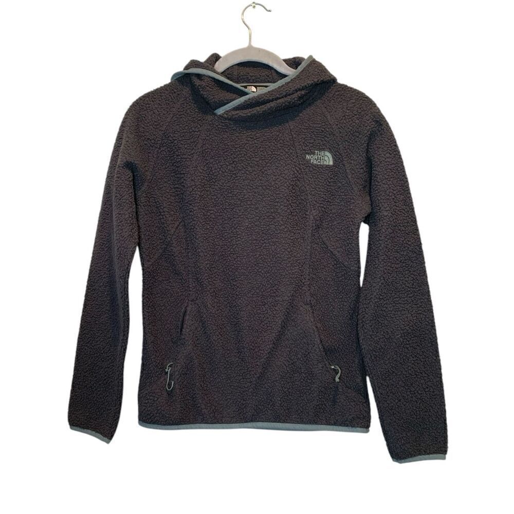 The North Face Womens Fuzzy Hoodie Sz Small Gray Zipped Pockets Long Sleeve Pull